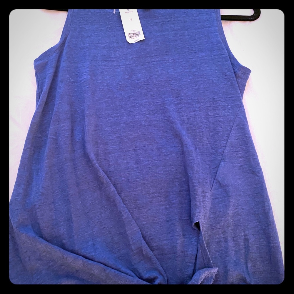 Blue linen tank with bottom tie